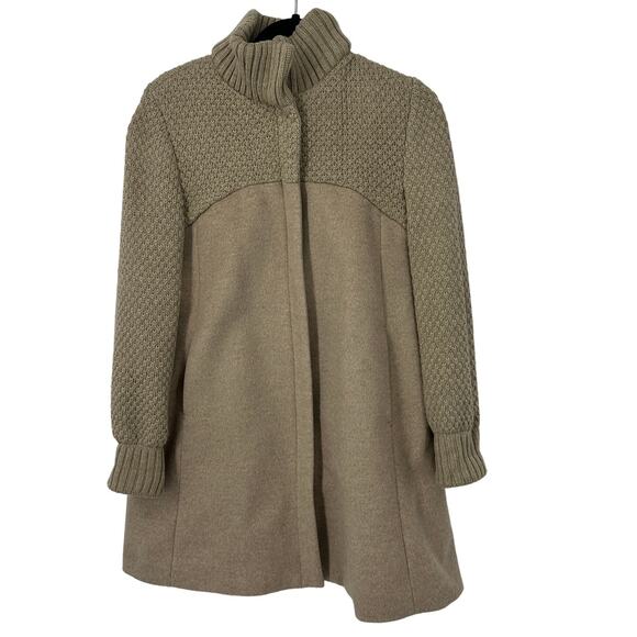 Zara wool parka coat size small tan knit sweater details full zip long high neck - Picture 1 of 8